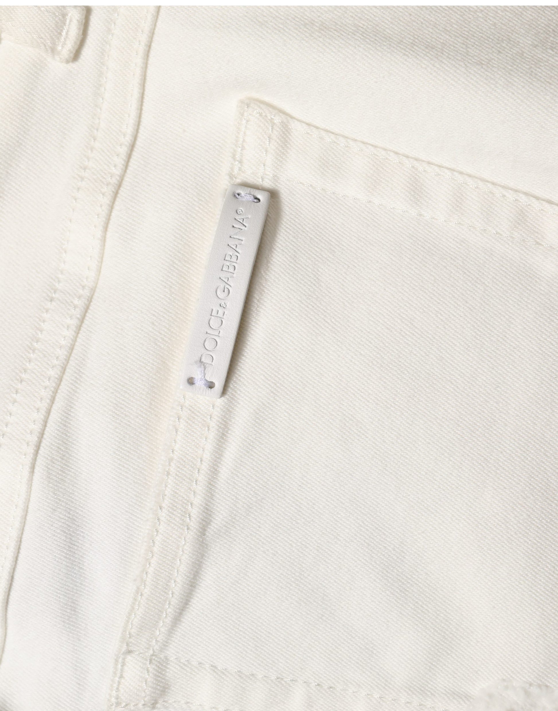White Tattered Skinny Cotton Denim Jeans