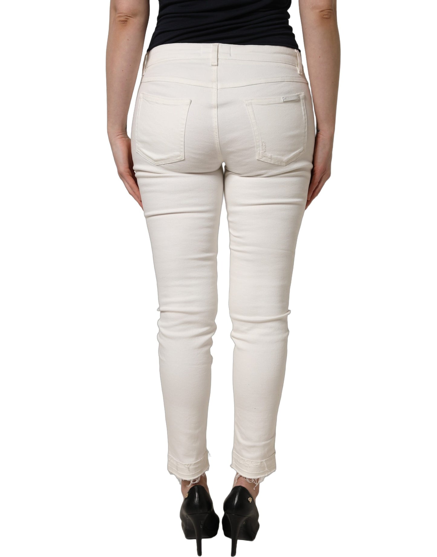 White Tattered Skinny Cotton Denim Jeans