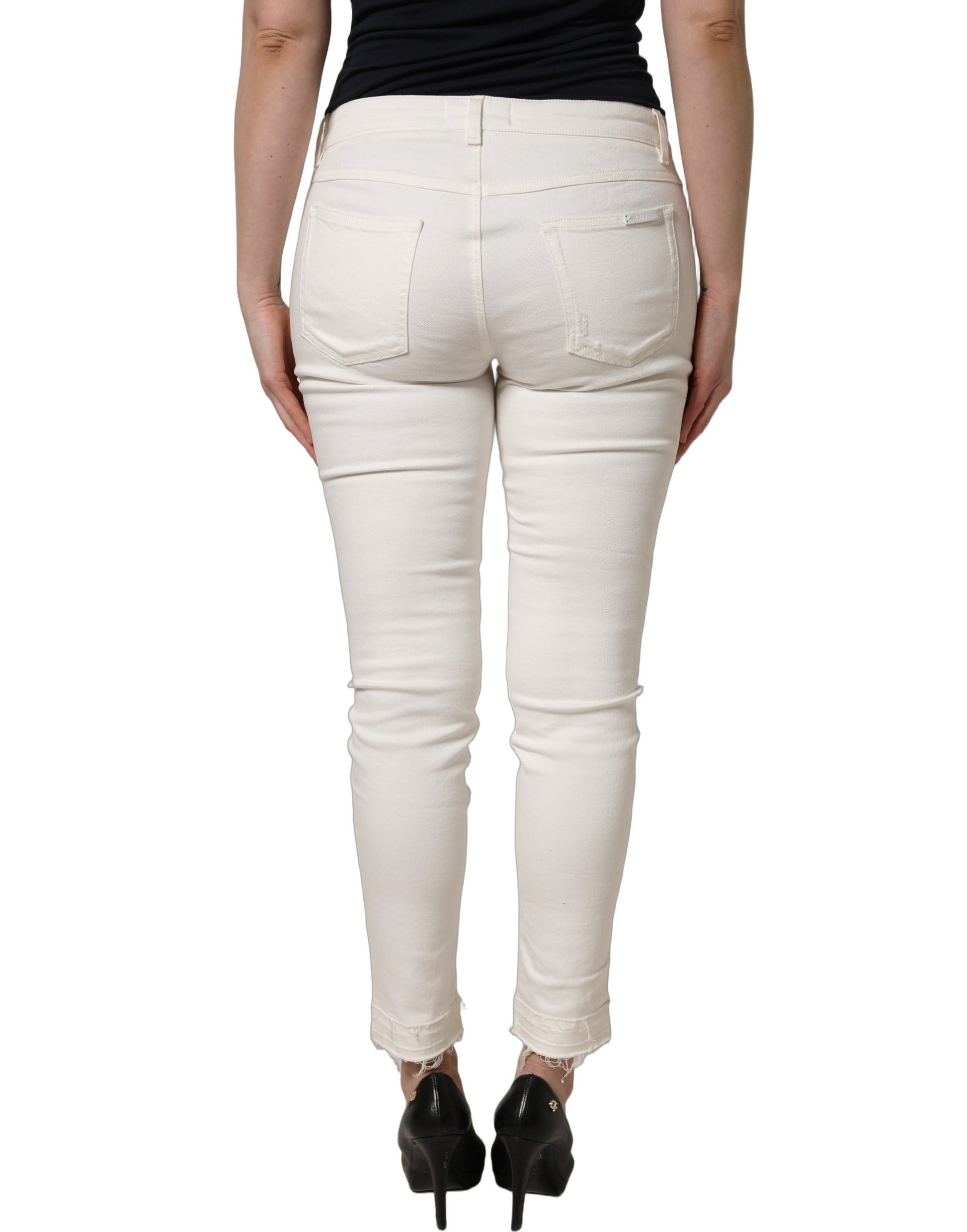White Tattered Skinny Cotton Denim Jeans