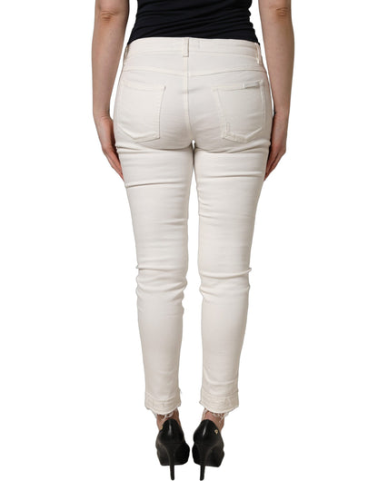 White Tattered Skinny Cotton Denim Jeans