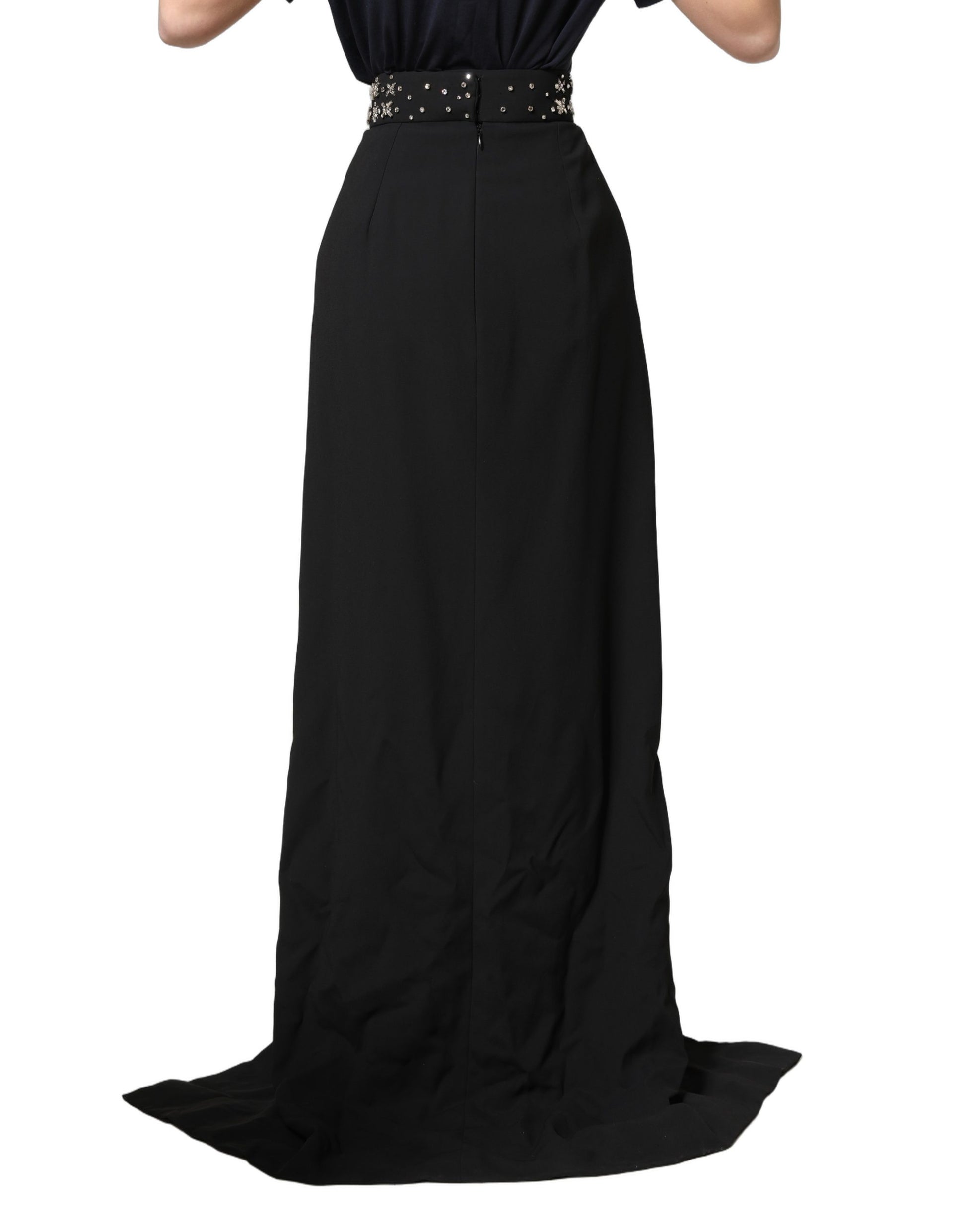 Black Crystal Embellished High Slit Skirt