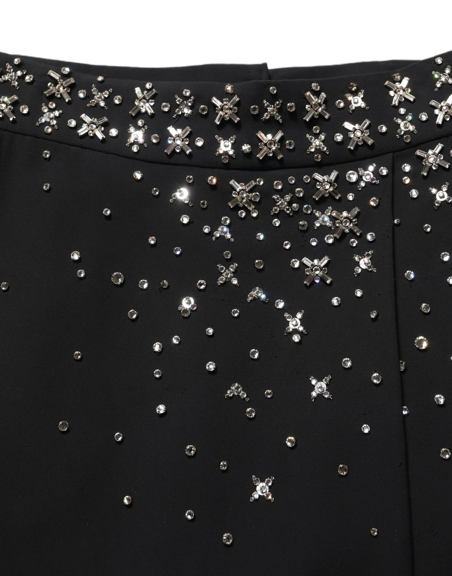 Black Crystal Embellished High Slit Skirt
