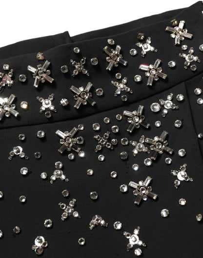 Black Crystal Embellished High Slit Skirt