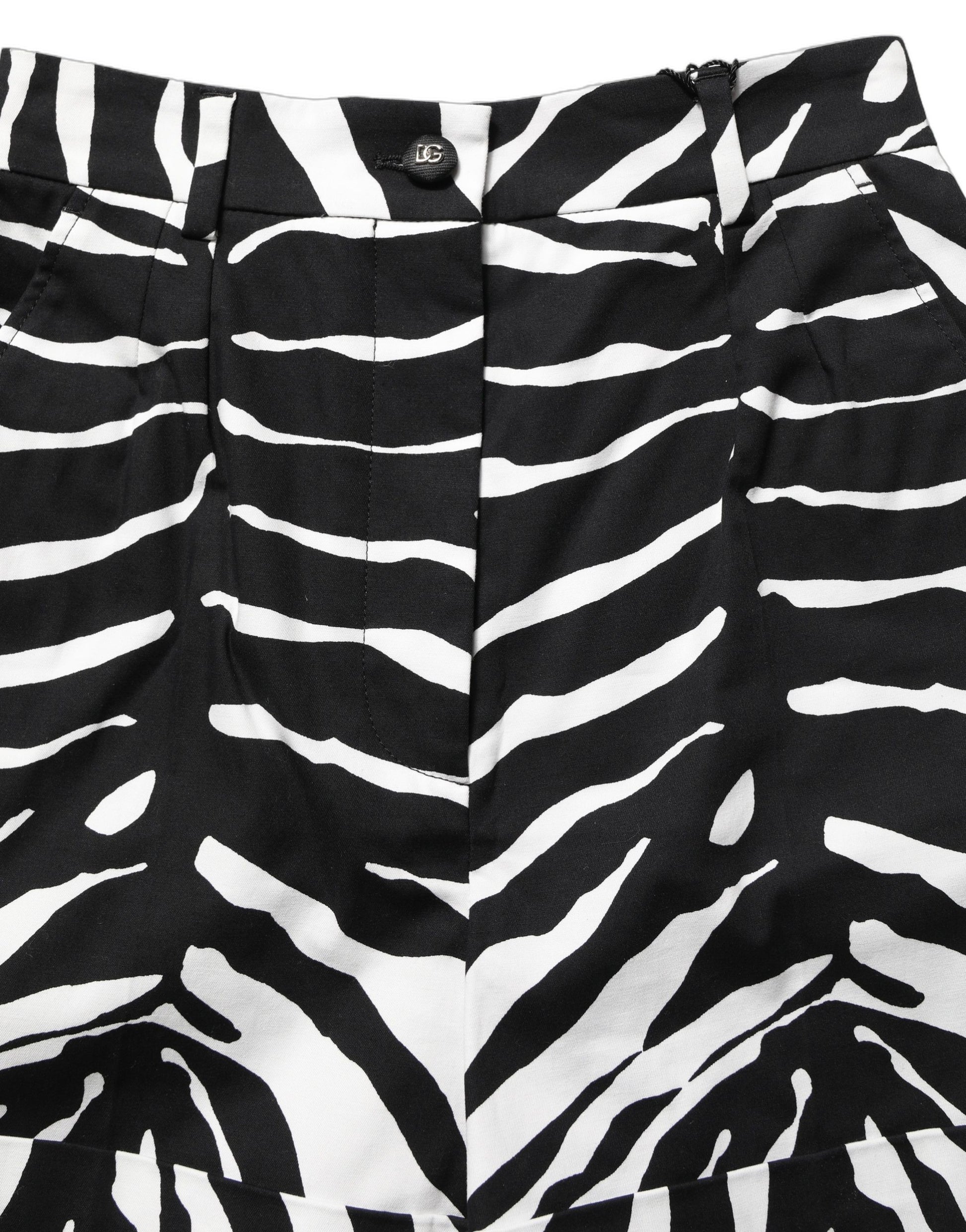 Black White Zebra Print Cotton High Waist Shorts