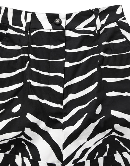 Black White Zebra Print Cotton High Waist Shorts