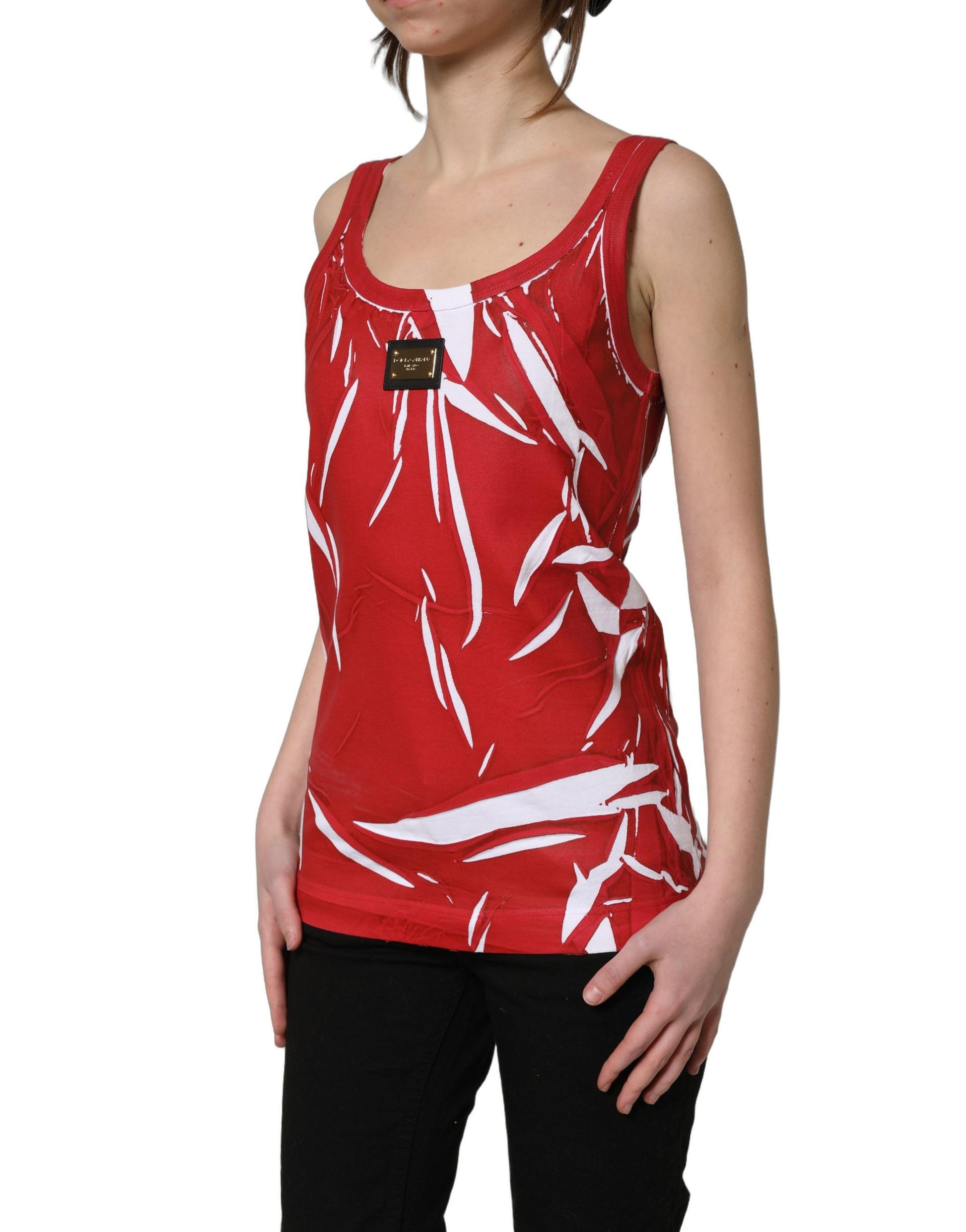 Red White Abstract Cotton Sleeveless Tank Top