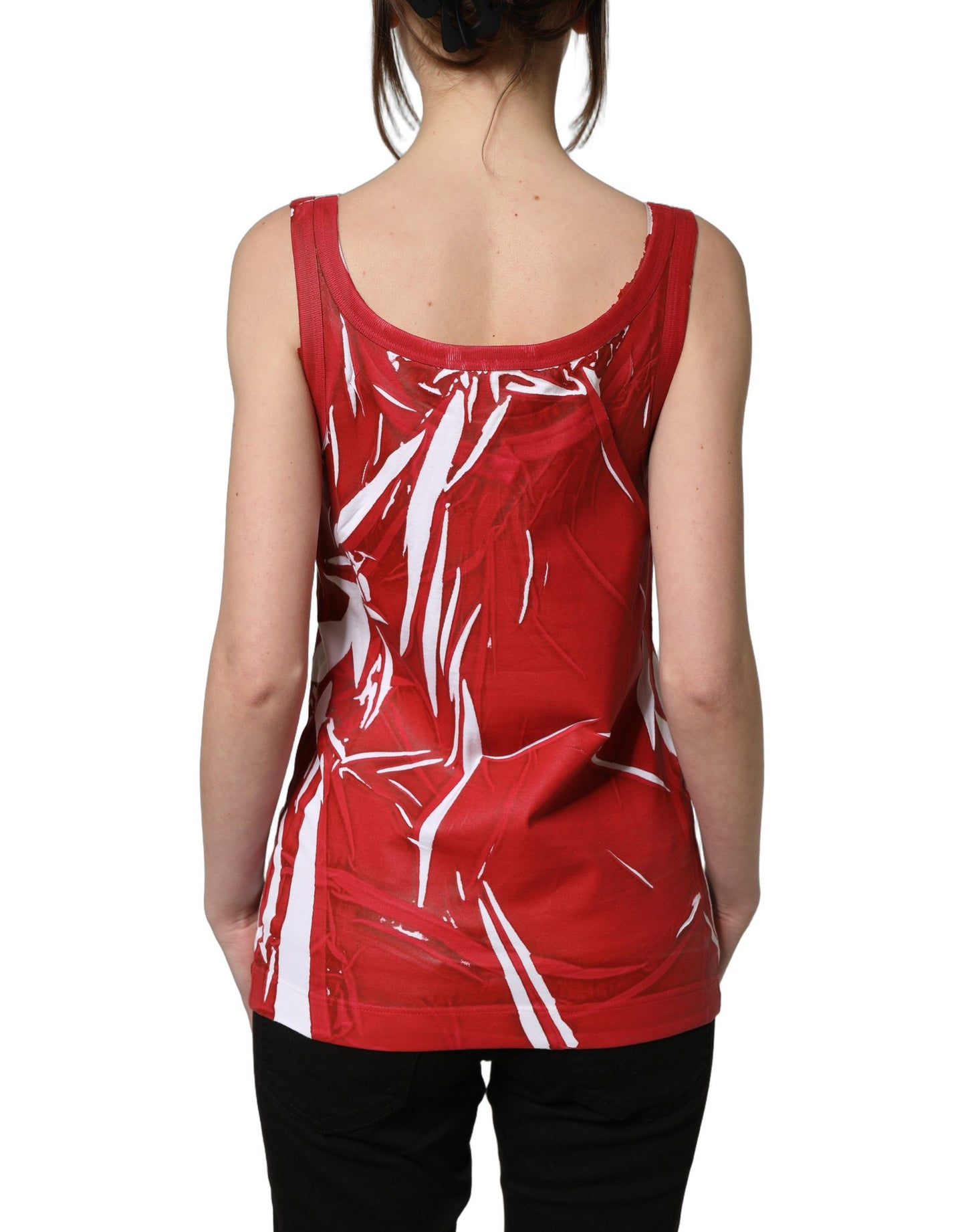 Red White Abstract Cotton Sleeveless Tank Top