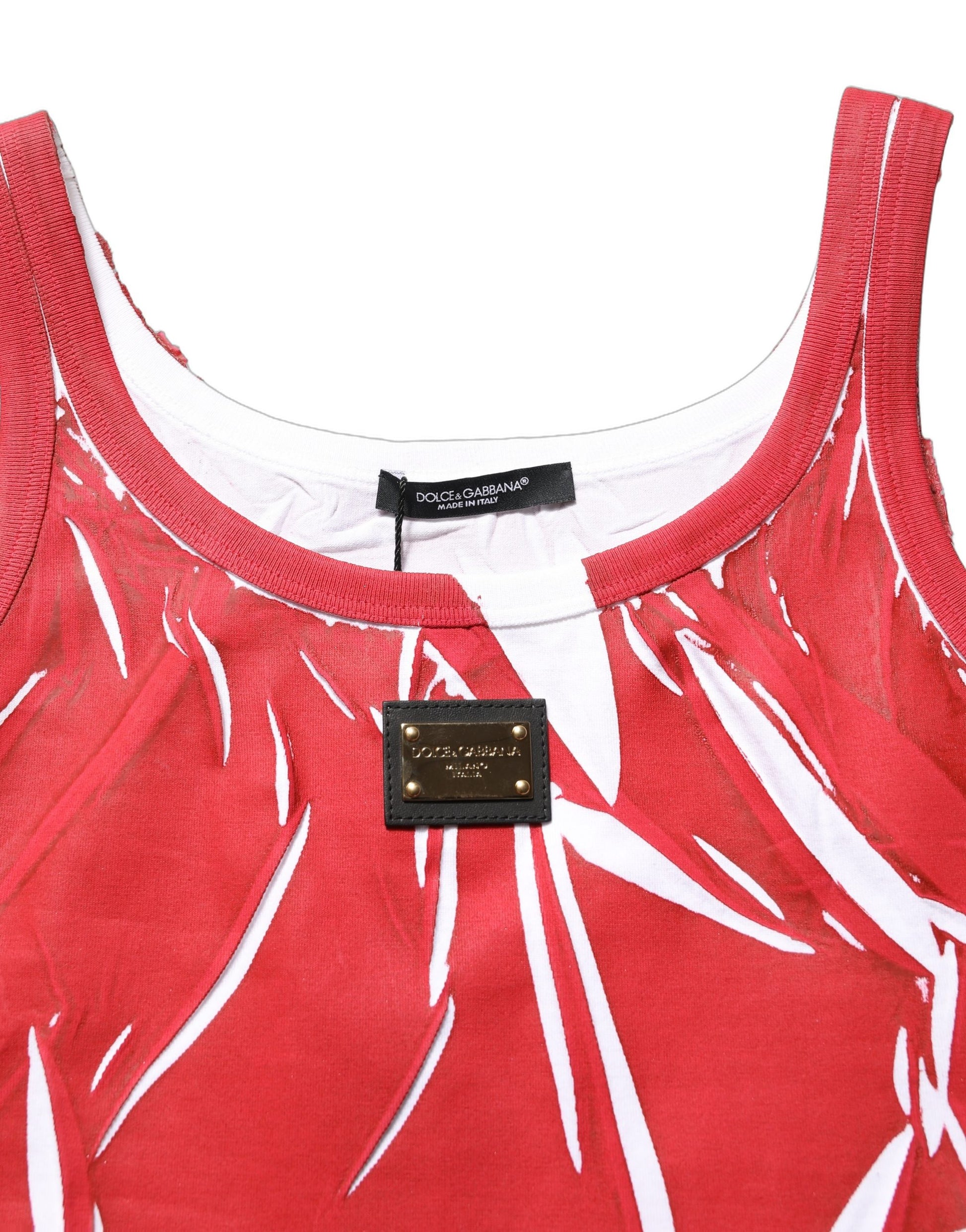 Red White Abstract Cotton Sleeveless Tank Top