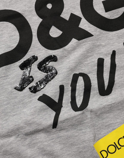 Gray Cotton Logo Printed Crew Neck T-shirt