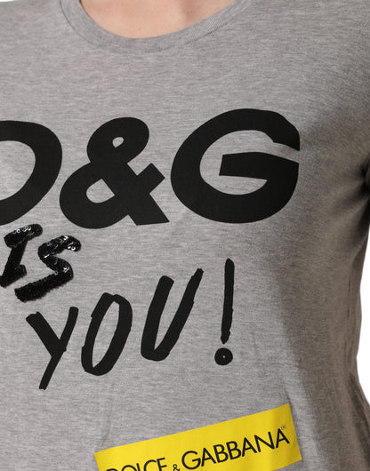 Gray Cotton Logo Printed Crew Neck T-shirt