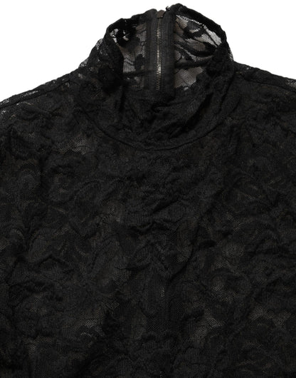 Black Floral Lace Turtle Neck Long Sleeve Top