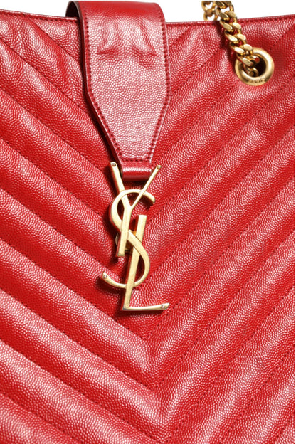 Red Chevron Quilted Grained Leather Monogram Tote Bag