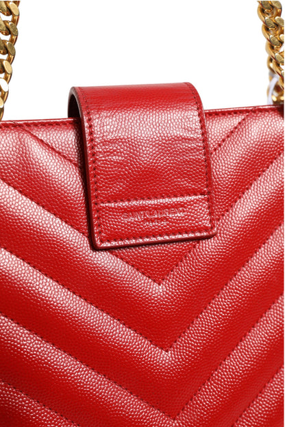 Red Chevron Quilted Grained Leather Monogram Tote Bag
