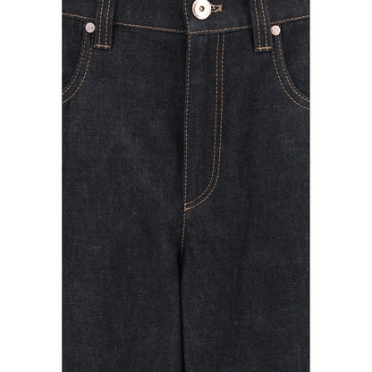 Blue Cotton Straight-Leg Jeans