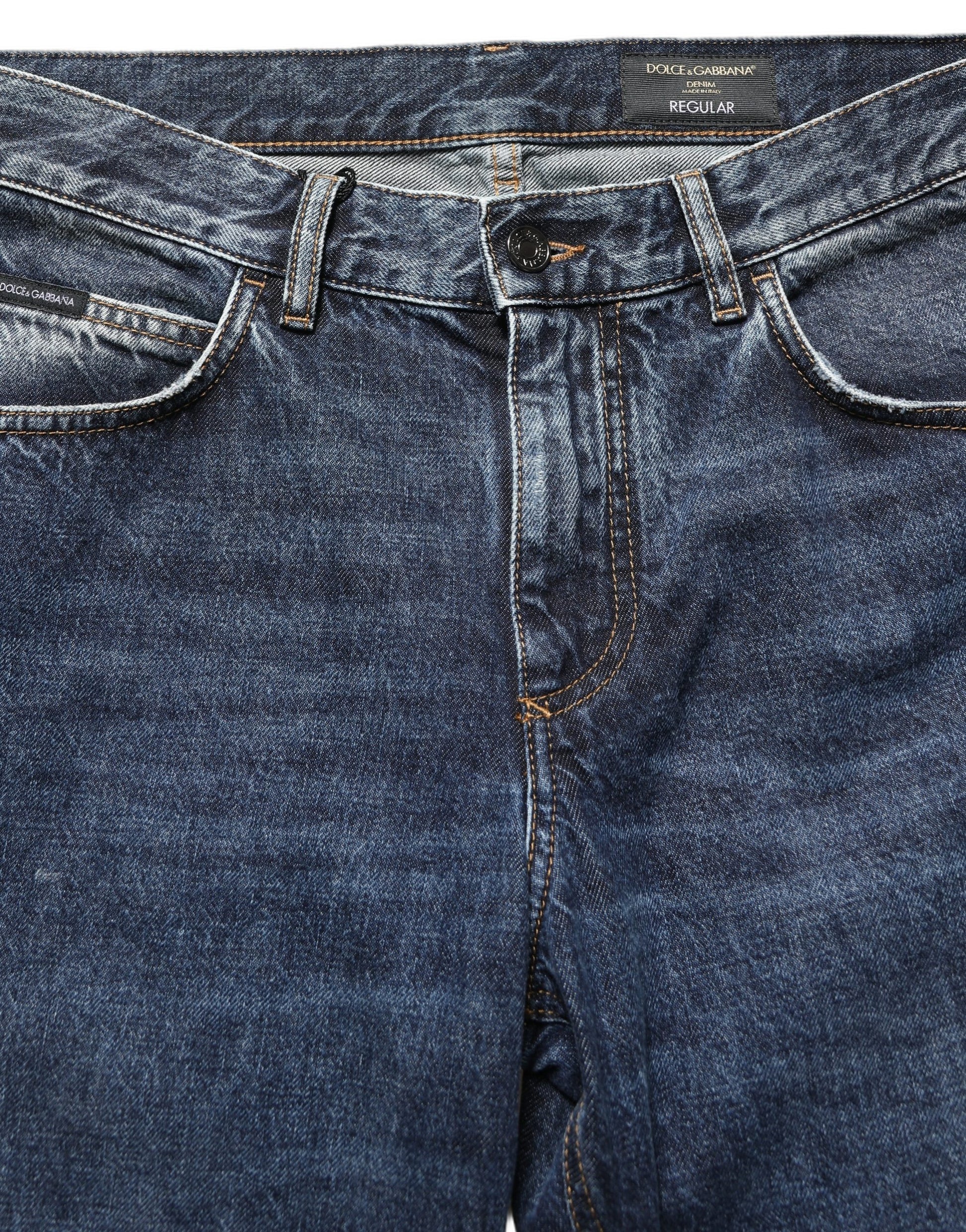 Dark Blue Washed Mid Waist Straight Men Denim Jeans