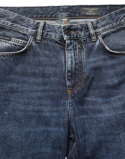 Dark Blue Washed Mid Waist Straight Men Denim Jeans