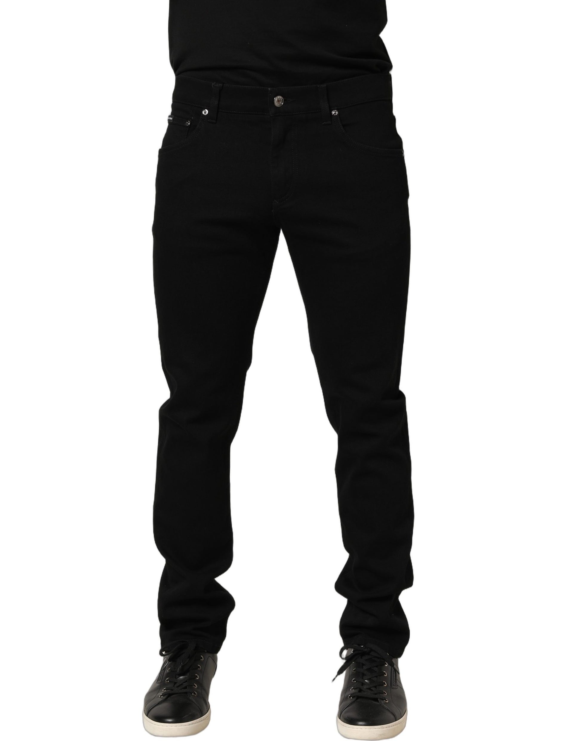 Black Heraldic Embroidered Skinny Denim Jeans