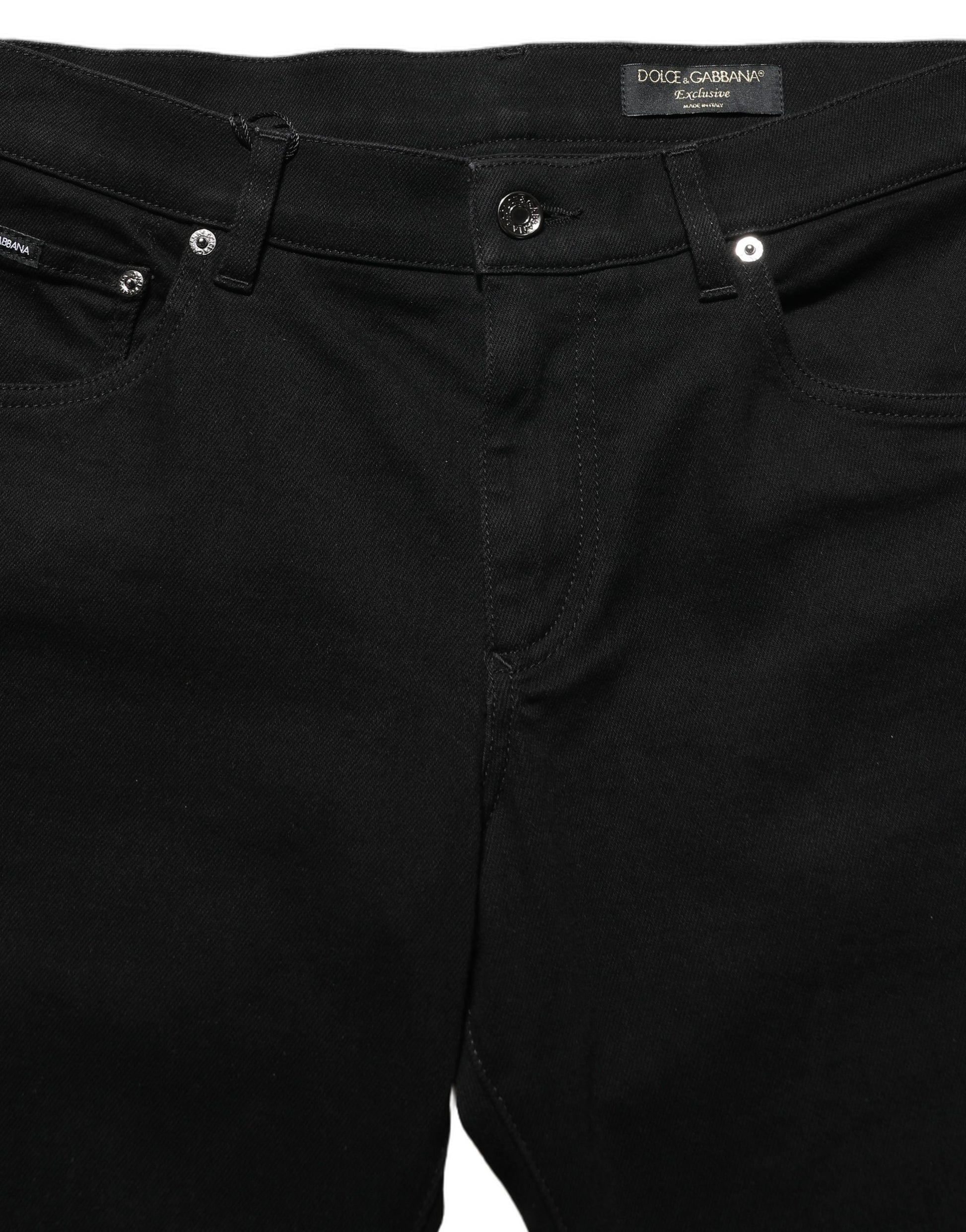 Black Heraldic Embroidered Skinny Denim Jeans