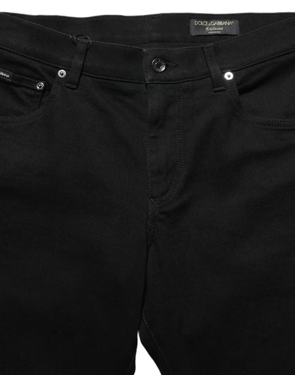Black Heraldic Embroidered Skinny Denim Jeans