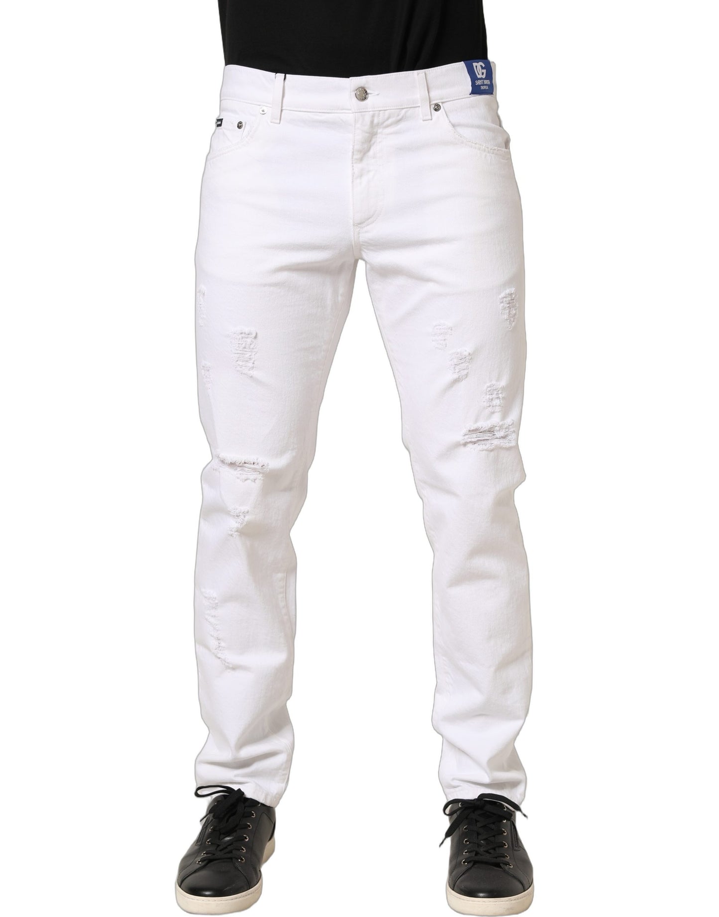 White Cotton Ripped Slim Fit Men Denim Jeans