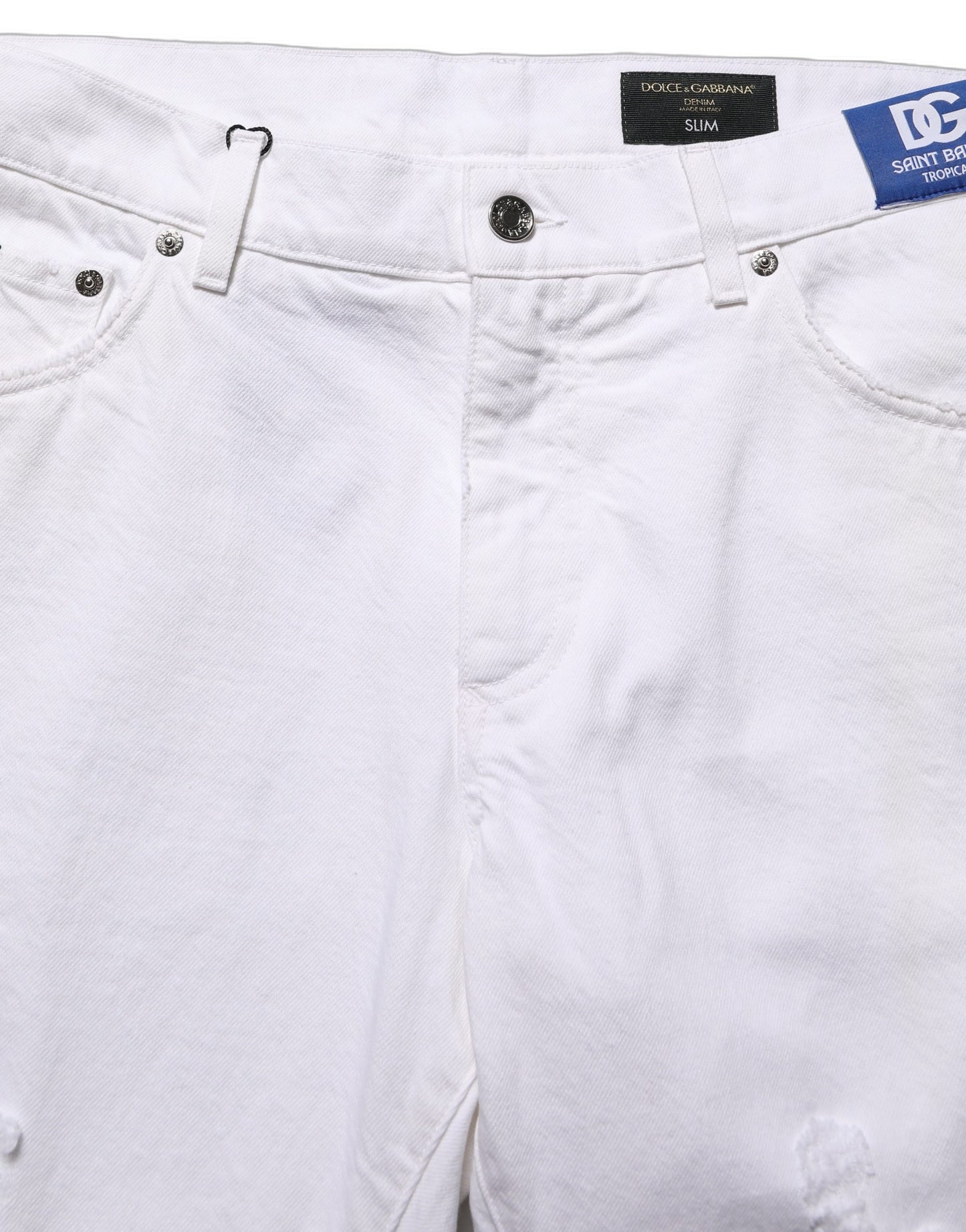 White Cotton Ripped Slim Fit Men Denim Jeans