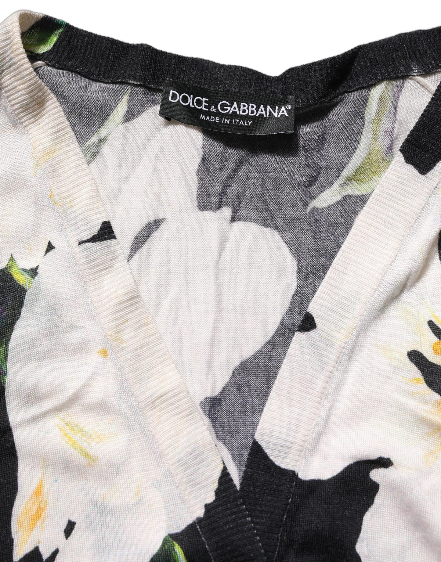 Black Floral Cashmere Silk Cardigan Sweater