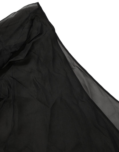 Black Wrap Sheer Chiffon One Shoulder Top