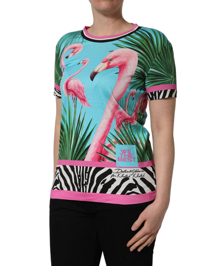 Multicolor Flamingo ZebraStriped Trim T-shirt