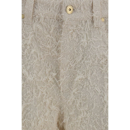 Beige Cotton Cropped Pants