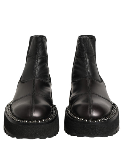 Black Leather Slip On Chelsea Boots Shoes