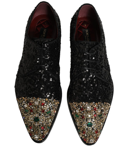 Black Sequin Embellished Men Derby Dress Shoes