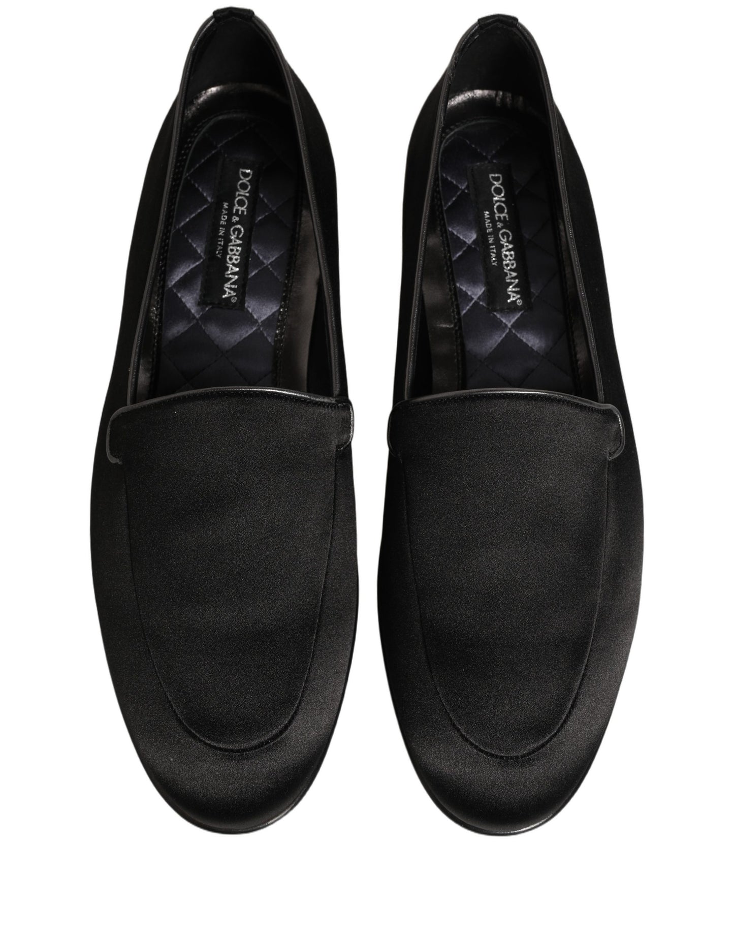 Black Satin Logo Slip On Flats Loafers Shoes