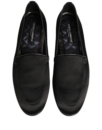 Black Satin Logo Slip On Flats Loafers Shoes