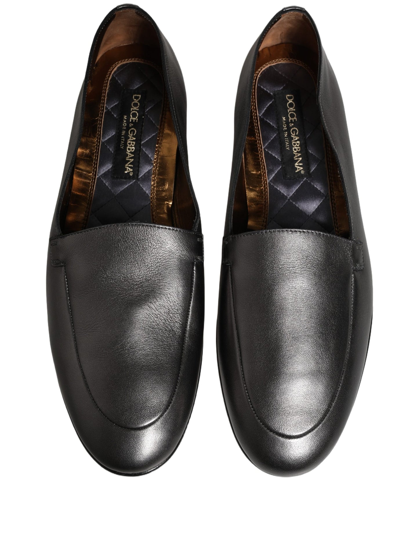 Silver Leather DG Logo Slip On Loafers Shoes