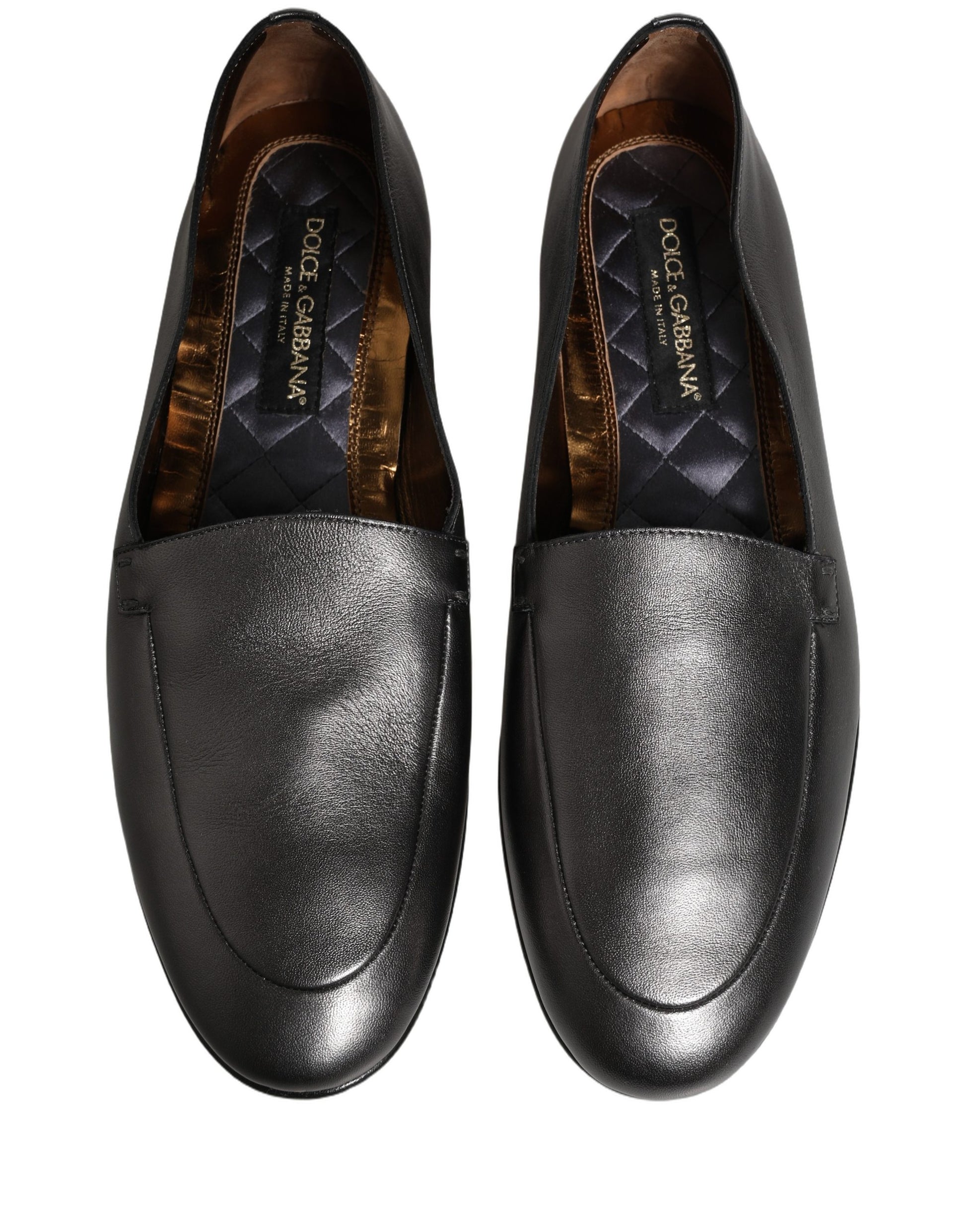 Silver Leather DG Logo Slip On Loafers Shoes
