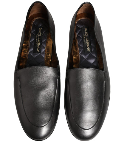 Silver Leather DG Logo Slip On Loafers Shoes