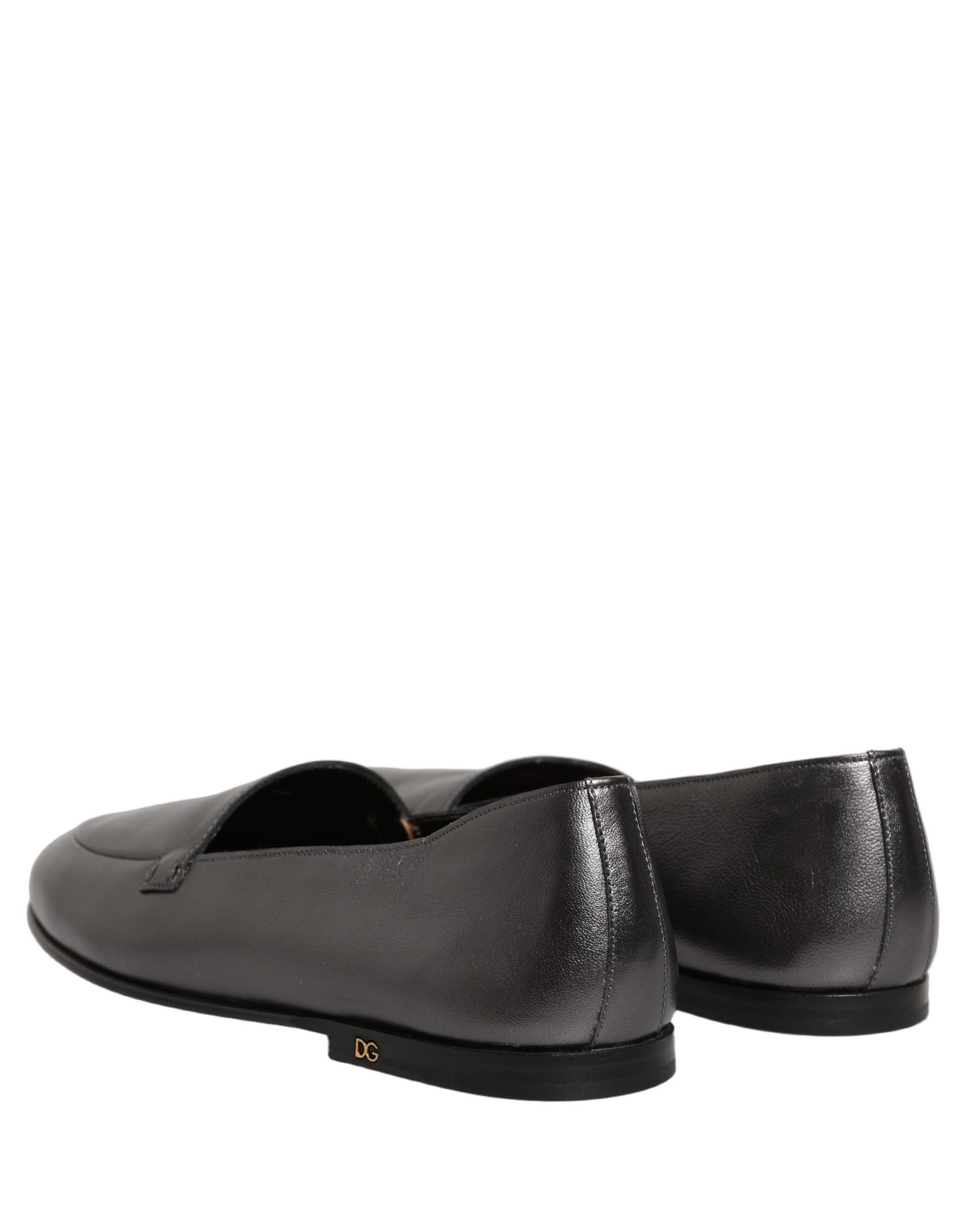 Silver Leather DG Logo Slip On Loafers Shoes