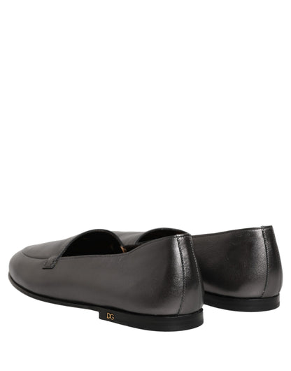 Silver Leather DG Logo Slip On Loafers Shoes