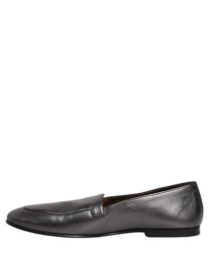 Silver Leather DG Logo Slip On Loafers Shoes