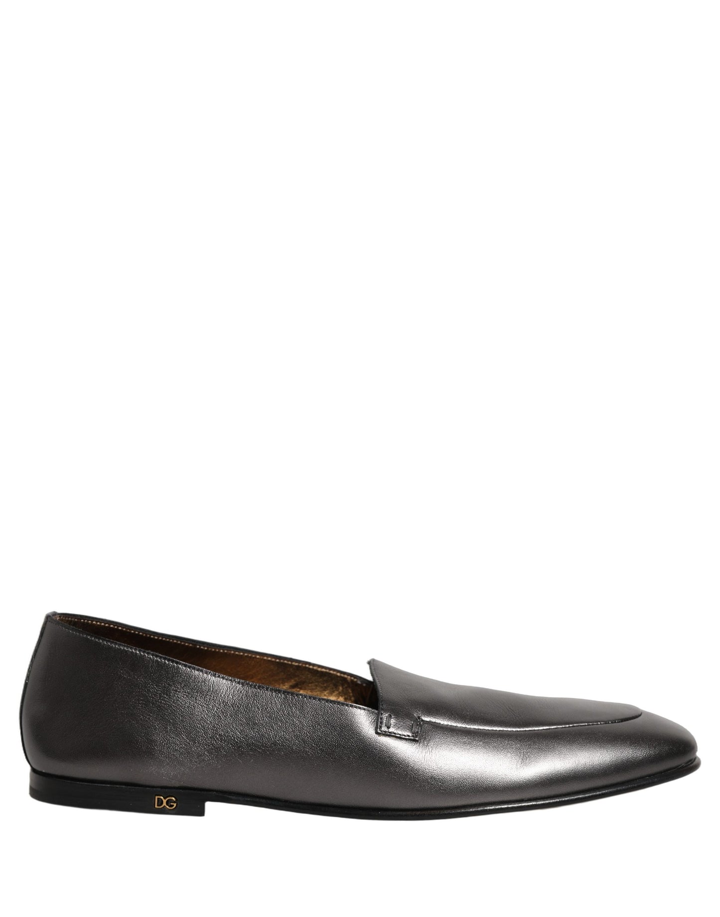 Silver Leather DG Logo Slip On Loafers Shoes