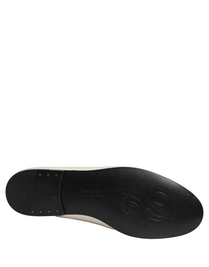 White Satin Logo Slip On Flats Loafers Shoes