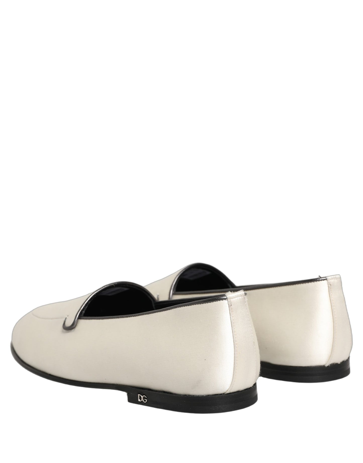 White Satin Logo Slip On Flats Loafers Shoes