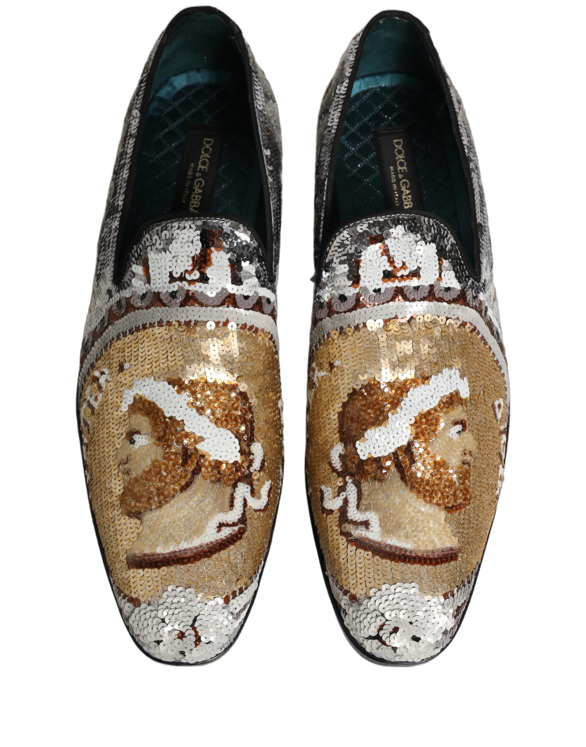 White Gold Sequined Slip On Loafers Shoes
