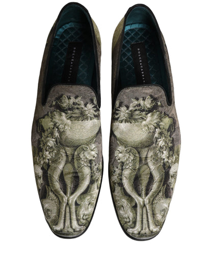Brown Baroque Print Slip On Loafers Shoes