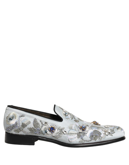 White Floral Embellished Men Loafers  Shoes