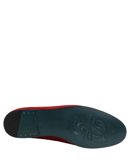 Red Suede Logo Slip On Flats Loafers Shoes