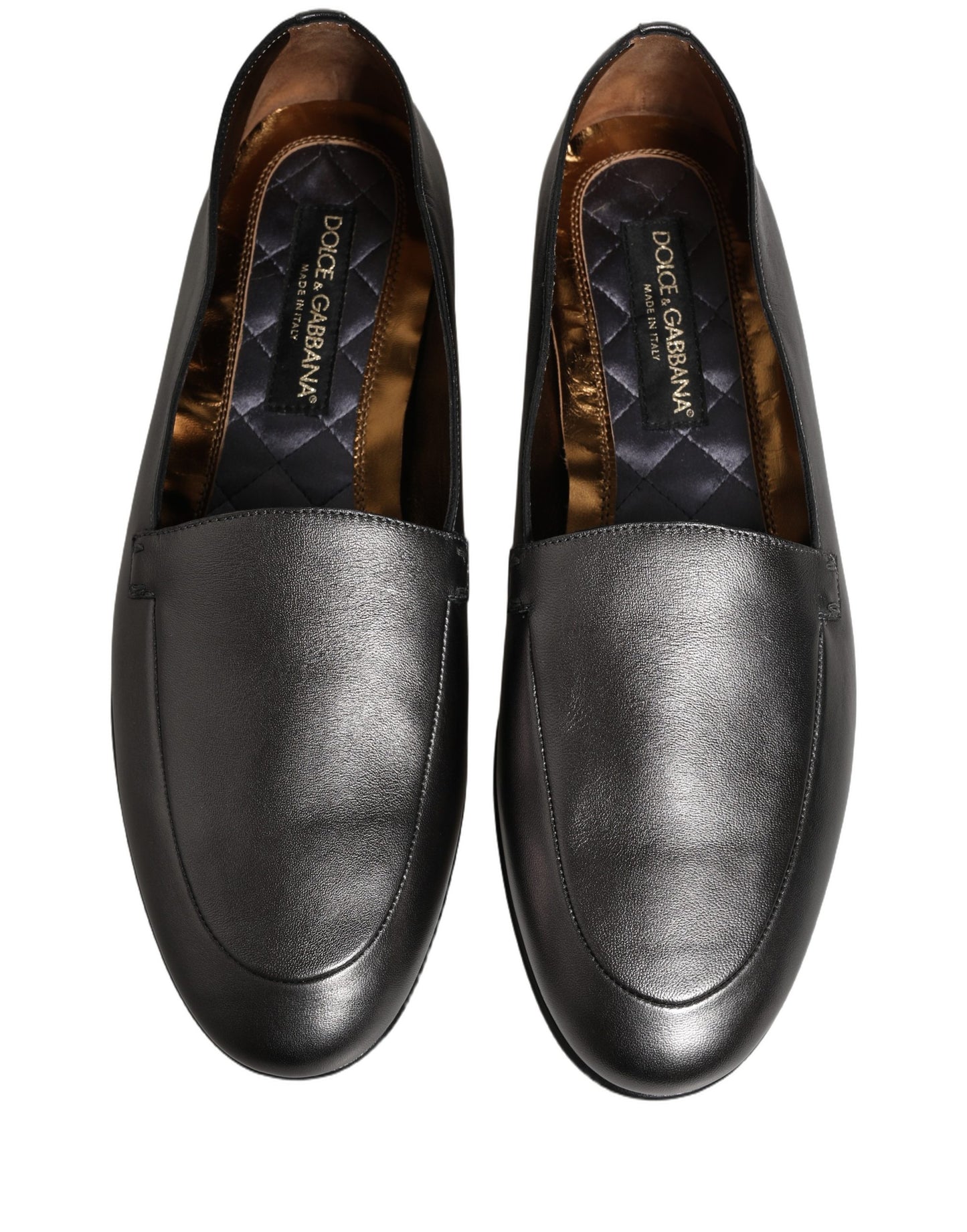 Silver Leather DG Logo Slip On Loafers Shoes