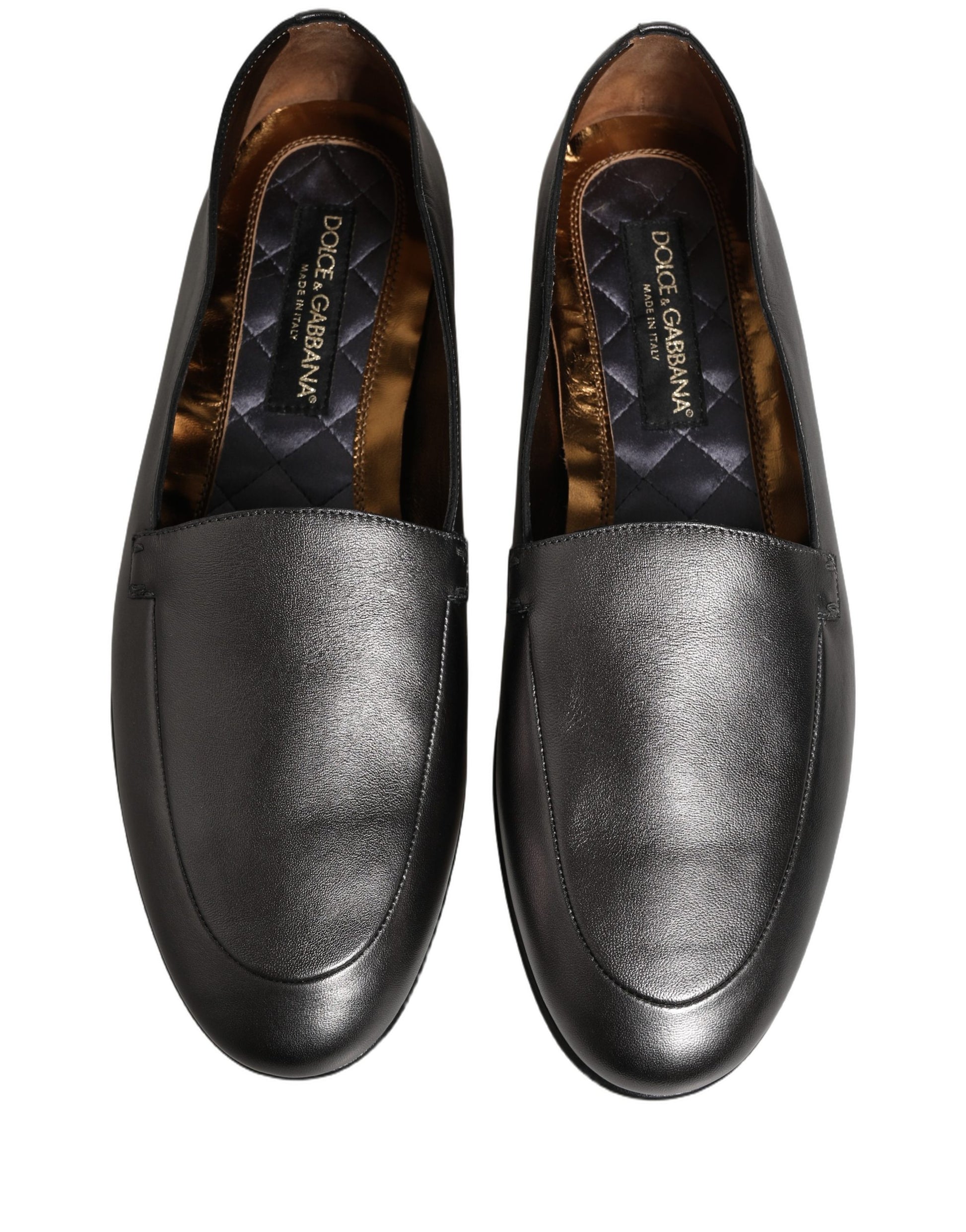 Silver Leather DG Logo Slip On Loafers Shoes