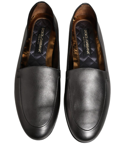 Silver Leather DG Logo Slip On Loafers Shoes