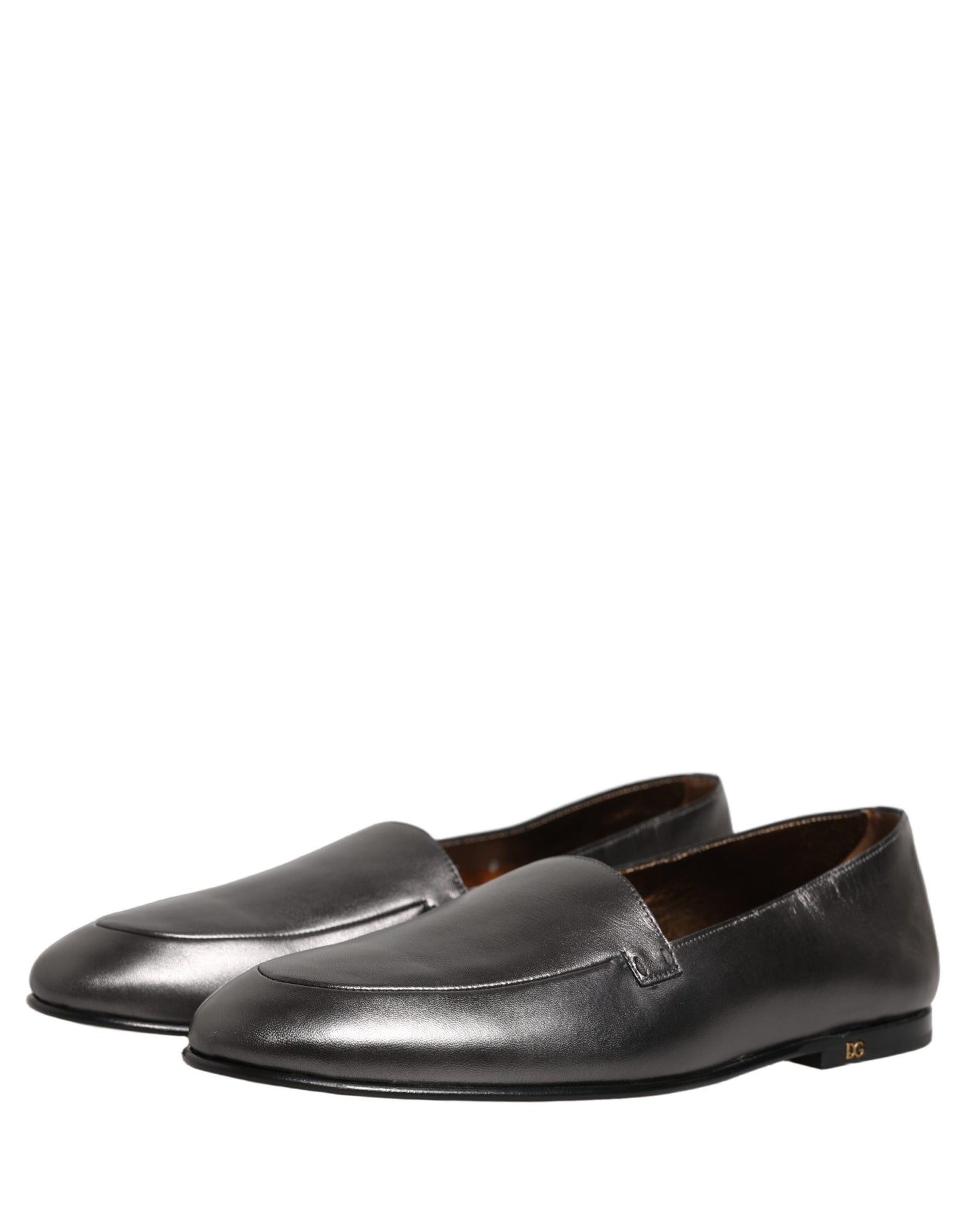 Silver Leather DG Logo Slip On Loafers Shoes